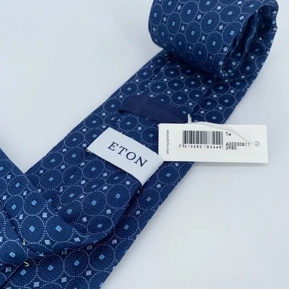 Eton Tie Mens One Size Blue Patterned Silk Classic Luxury Necktie Italy Made NWT - Picture 6 of 6